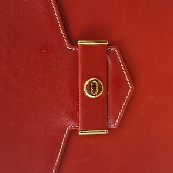 DIOR VINTAGE 2000'S STUNNING RED CALFSKIN LEATHER 3-WAY BAG CONTRAST STITCH/GOLD - Picture 7 of 17
